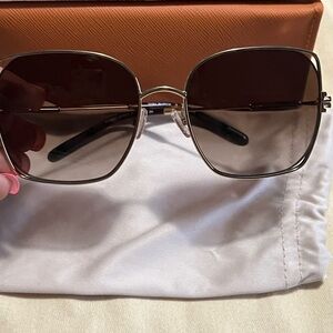 Tory Burch Silver Oversized Sunglasses with Gradient Lenses